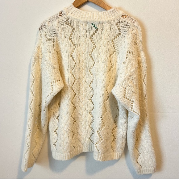 VTG JP Knits 18/20 Women’s Cable Knit Open Knit Mixed Cream Long Sleeve Sweater - Picture 7 of 7